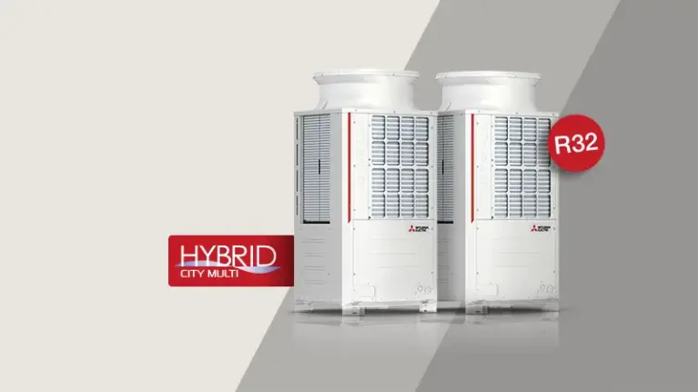 Bild von zwei Außengeräten der Produktreihe City Multi Hybrid VRF