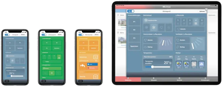 Abbildung MELCloud auf Tablet und Smartpohne