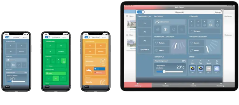 Abbildung MELCloud auf Tablet und Smartphone